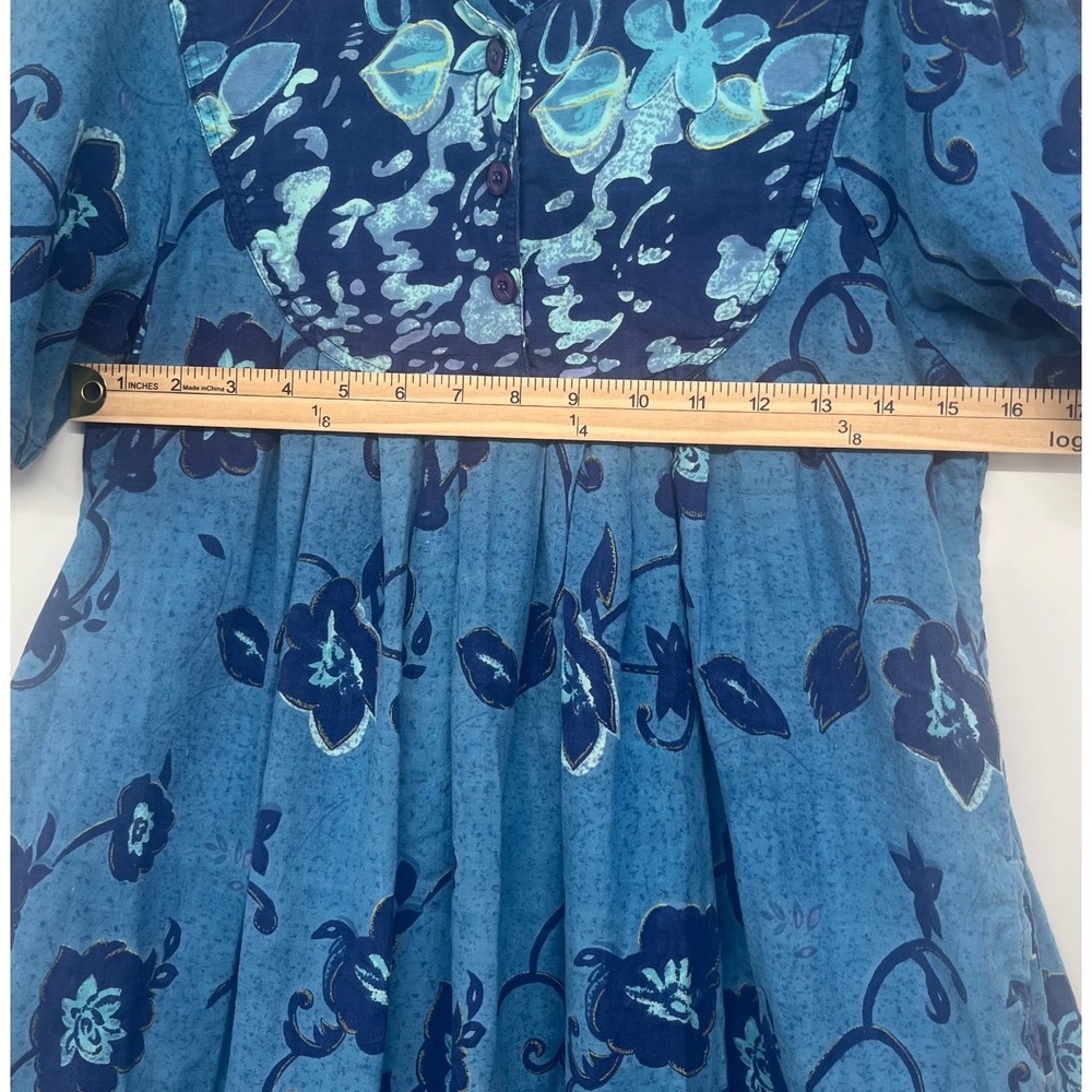 Vintage Floral House Dress Womens XS Blue Cotton Muu Muu Lounger Boho - Picture 9 of 11